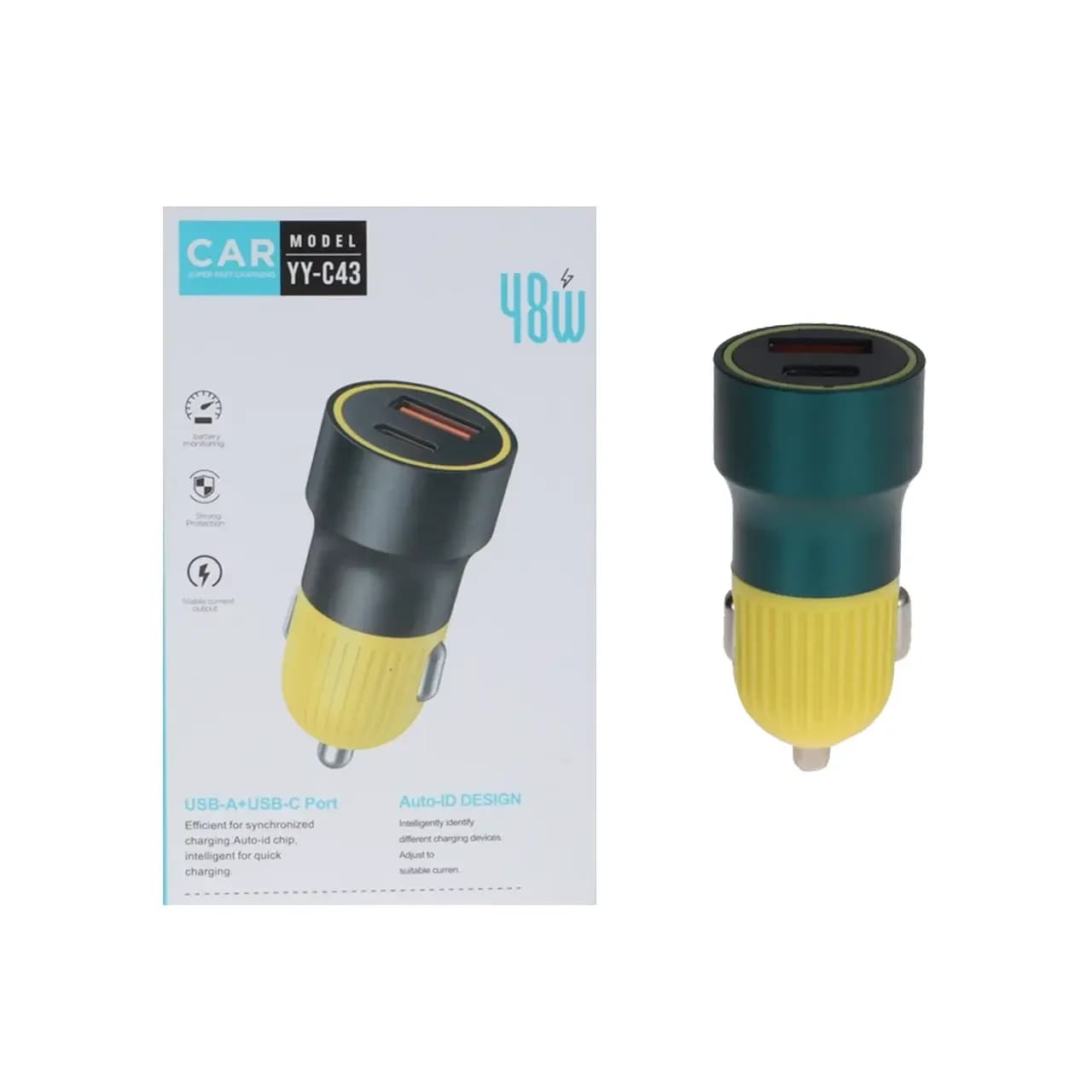شارژر فندکی فست دو پورت مدل YY-C43 48W – زرد سبز – RH