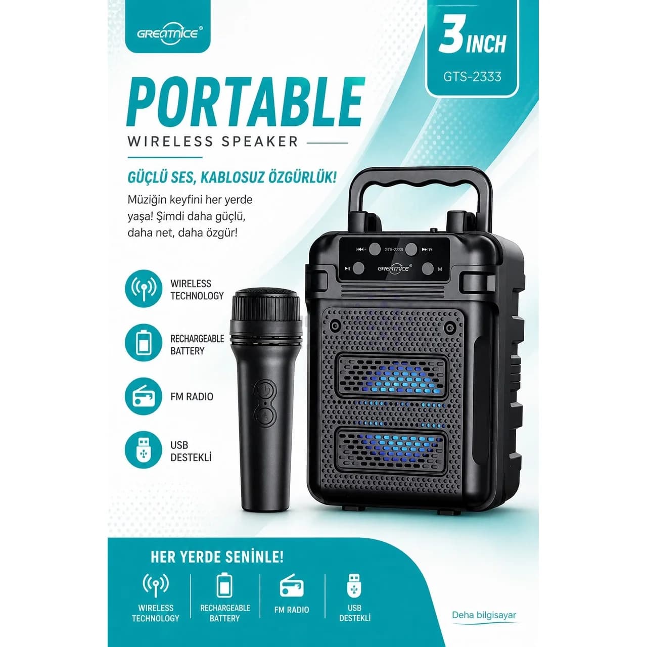 اسپیکر بی سیم GreatNice مدل GTS-2333 – مشکی – TCO — تصویر ۳
