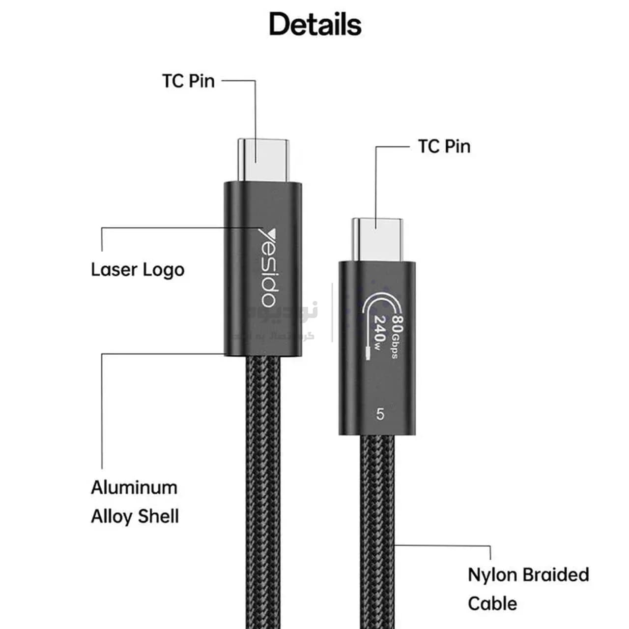 کابل شارژ PD و فست Yesido Type-C To Type-C مدل CA211 240W – مشکی (گارانتی شش ماه تعویض نیکان همراه) — تصویر ۲