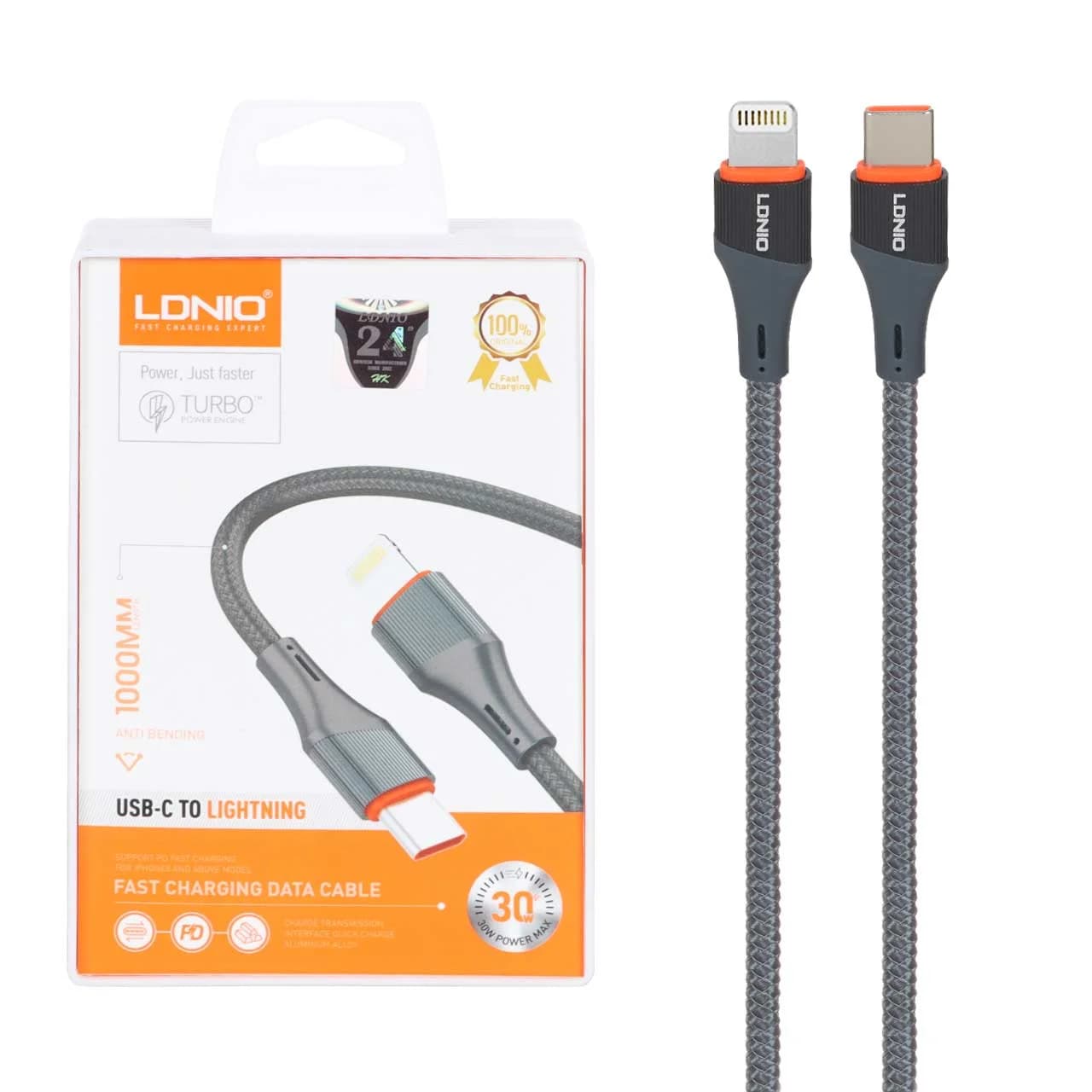 کابل شارژ فست و LDNIO Type-C To Lightning PD مدل LC631i – خاکستری