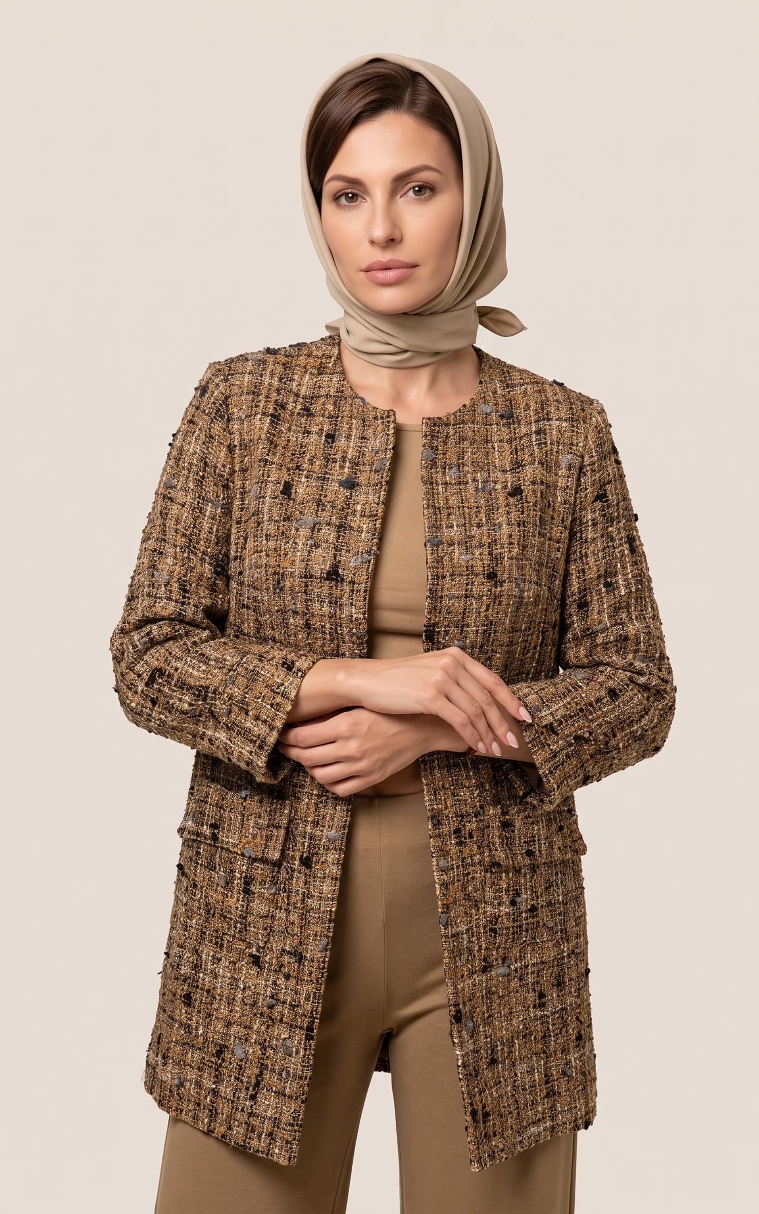 کت زنانه بلند طرح‌دار جلو باز آستین سه‌ربع nevado کد 404113171439 — تصویر ۲