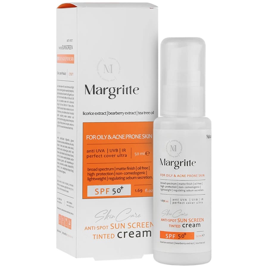 کرم ضد آفتاب روشن کننده SPF50 بژ طبیعی پوست چرب و مستعد آکنه مارگریت