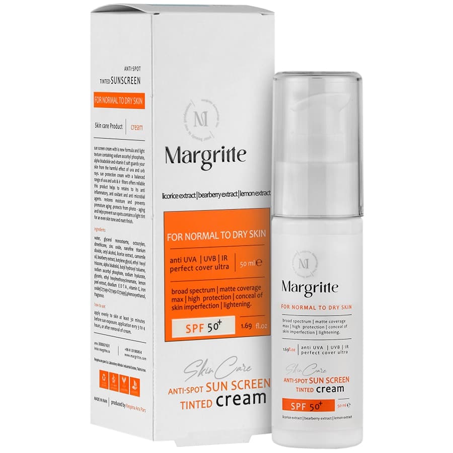 کرم ضد آفتاب روشن کننده SPF50 بژ روشن پوست نرمال تا خشک مارگریت