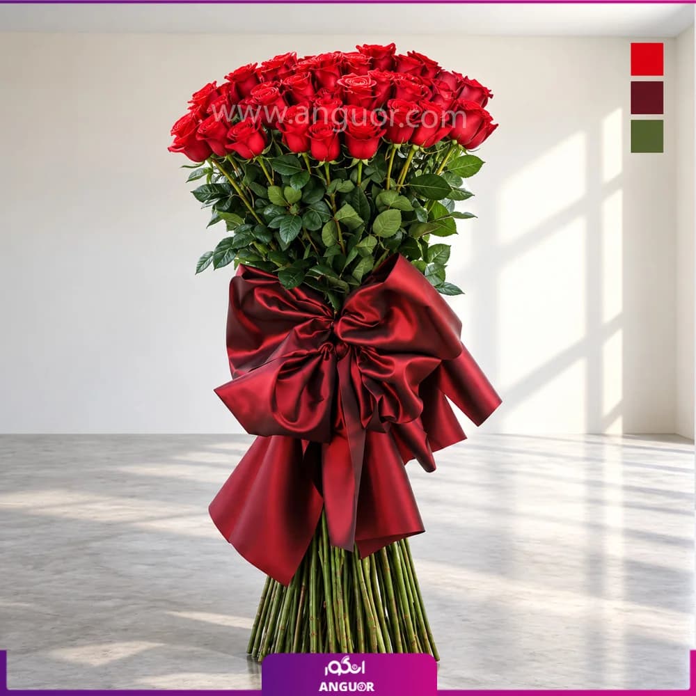 دسته گل قدی رز قرمز 100 شاخه