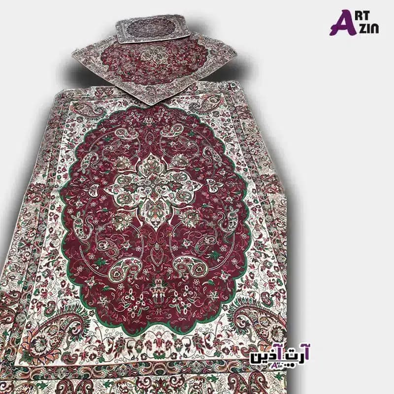 سجاده و جانماز ترمه سه تکه یزد طرح شاه عباسی | قرمز کد: 1666