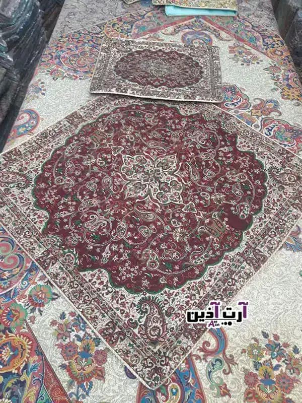 سجاده و جانماز ترمه سه تکه یزد طرح شاه عباسی | قرمز کد: 1666 — تصویر ۲
