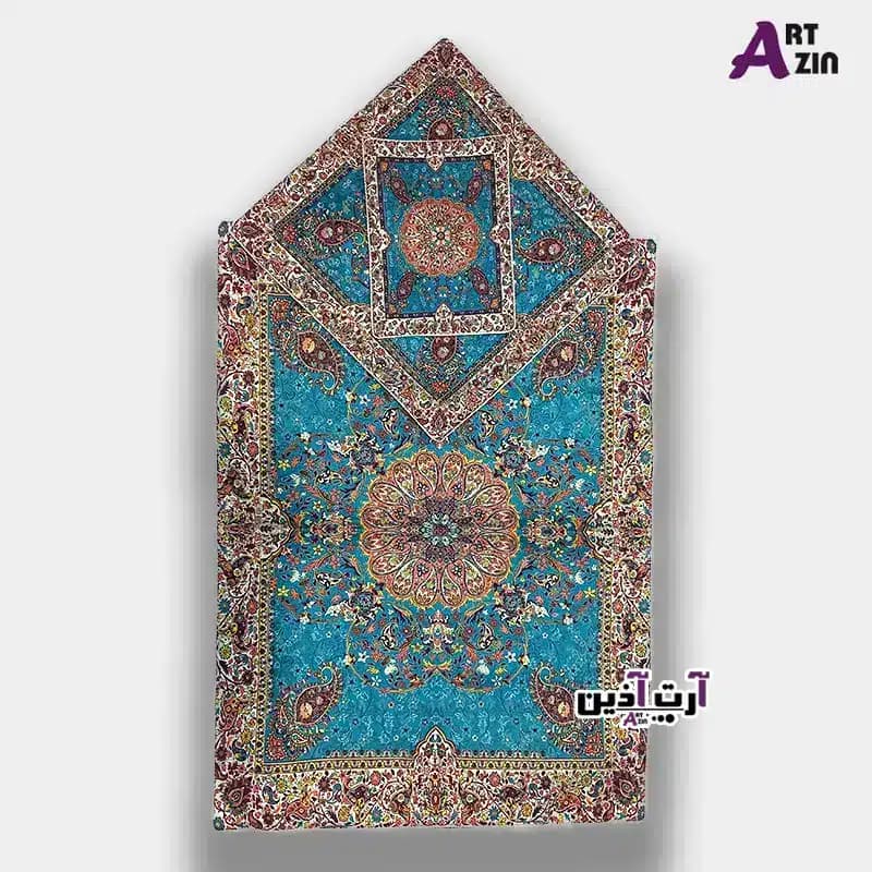 سجاده نماز ترمه سه تکه طرح افشاری آبی | ترمه یزد کد: 1658