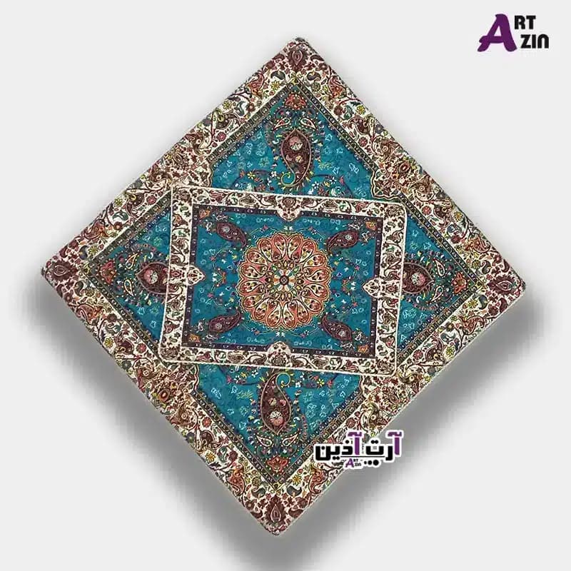 سجاده نماز ترمه سه تکه طرح افشاری آبی | ترمه یزد کد: 1658 — تصویر ۲