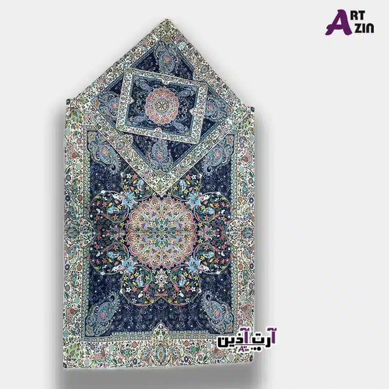 سجاده جانماز ترمه یزد سه تکه طرح افشاری | سرمه‌ای کد: 1657