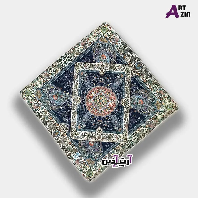 سجاده جانماز ترمه یزد سه تکه طرح افشاری | سرمه‌ای کد: 1657 — تصویر ۲