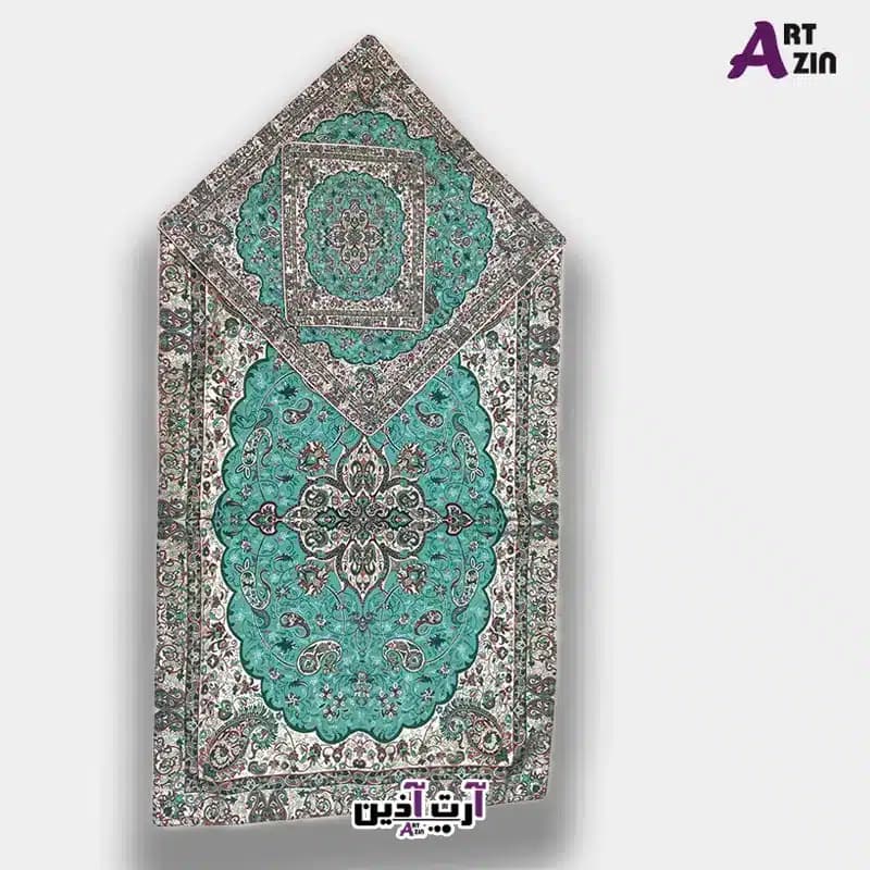سجاده ترمه سه تکه یزد طرح شاه عباسی | سبز کد: 1656