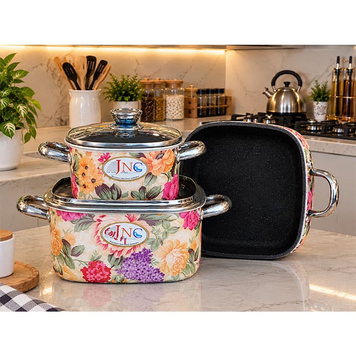 سرویس قابلمه 5 پارچه گلدار جنوب کد JNC-006