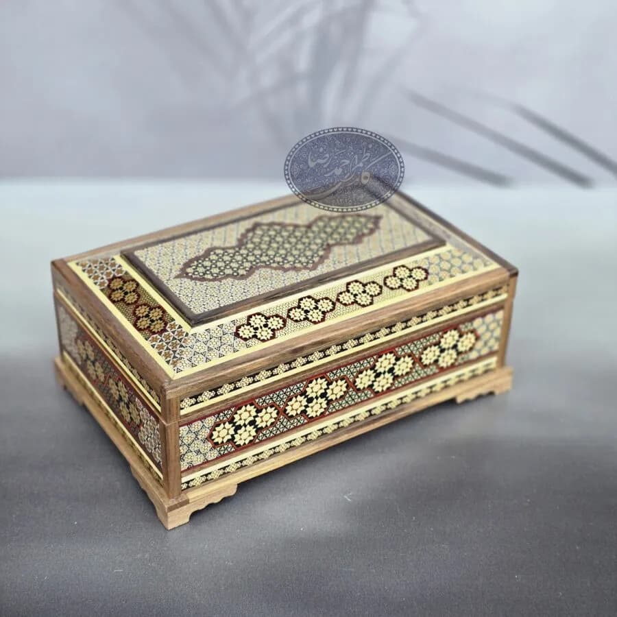 جعبه جواهر خاتم کاری 14*22 کلبه ای