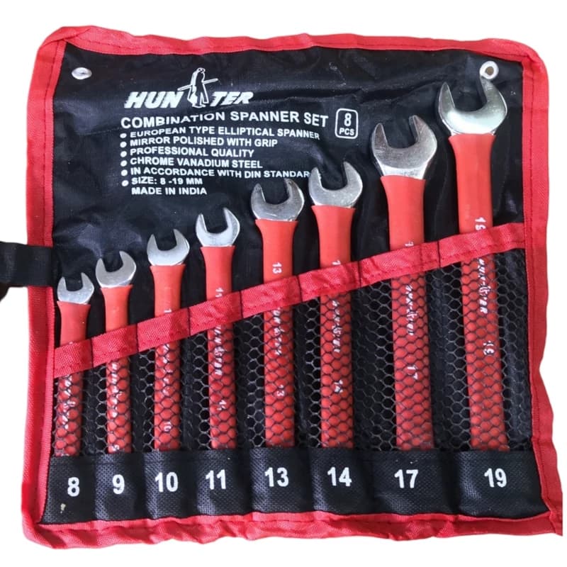آچار یکسر تخت یکسر رینگی هانتر کد 8-19 مجموعه 8 عددی — تصویر ۶