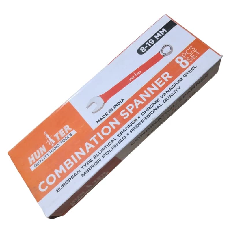 آچار یکسر تخت یکسر رینگی هانتر کد 8-19 مجموعه 8 عددی — تصویر ۲