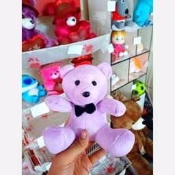 عروسک خرس کوچک قرمز نقلی (عمده 10 تایی) 18 سانتی — تصویر ۶