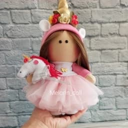 عروسک روسی اسب تک شاخ(یونیکورن) صورتی. 22سانتی — تصویر ۳