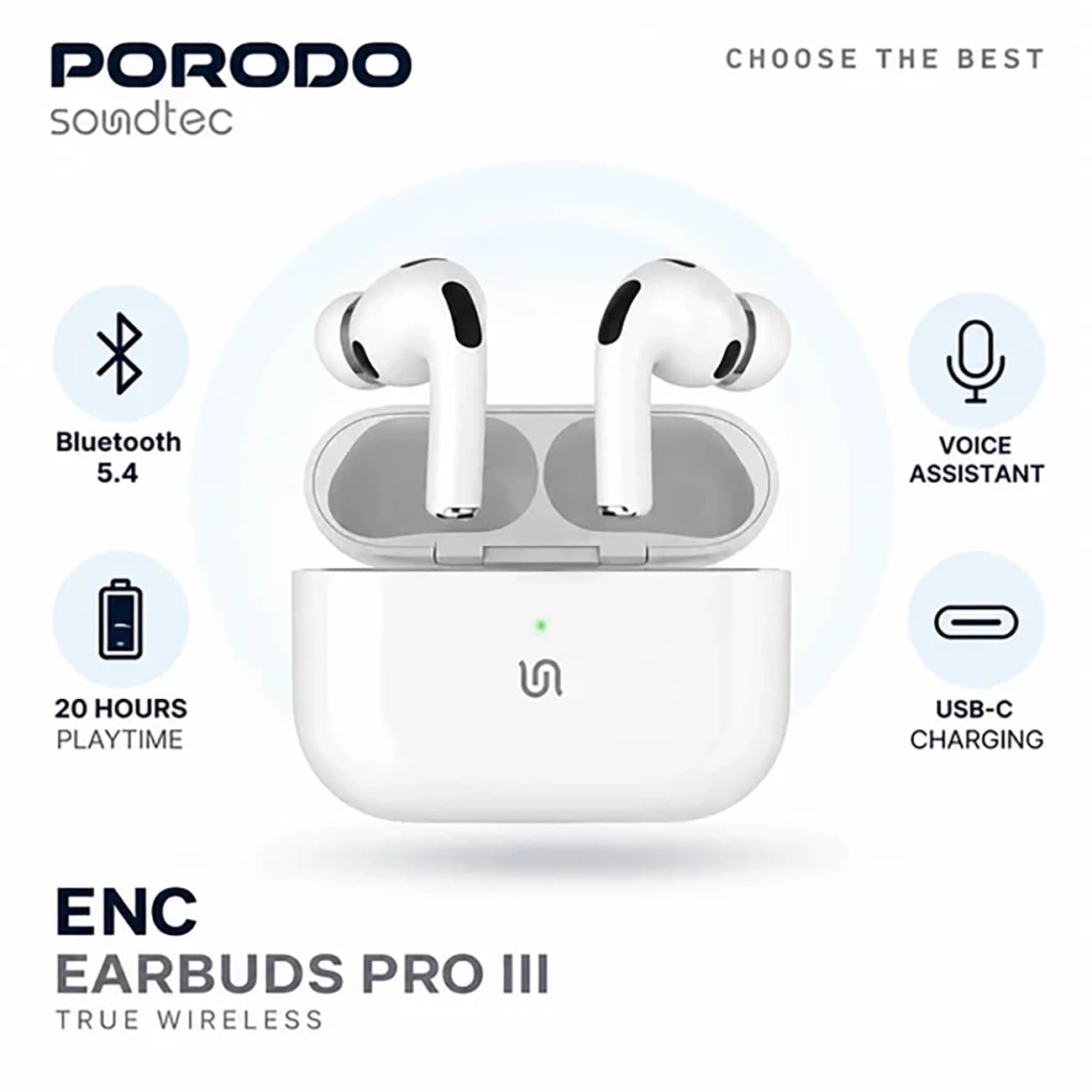 هندزفری بلوتوثی پورودو Porodo مدل PD8001WH با فناوری ENC — تصویر ۴