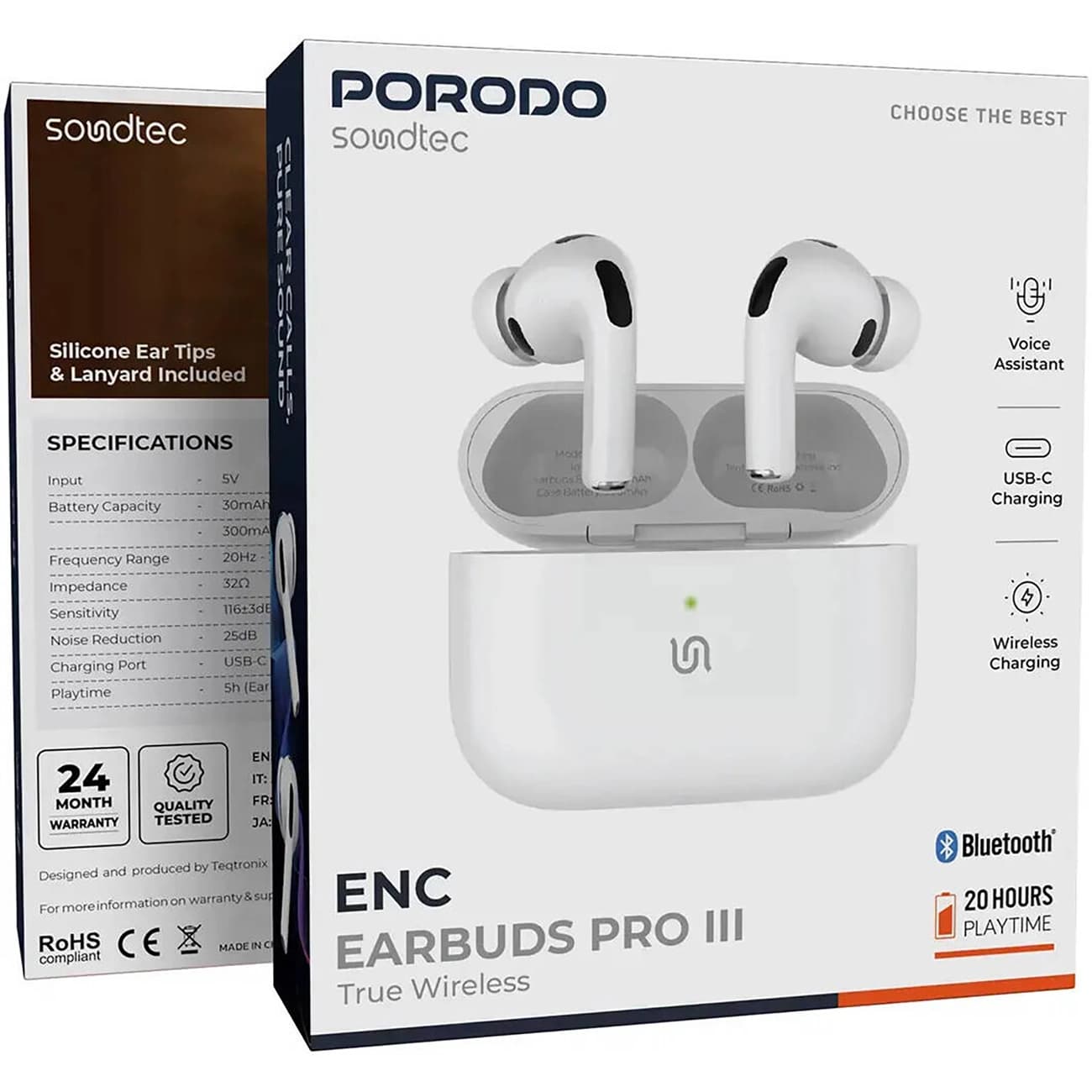هندزفری بلوتوثی پورودو Porodo مدل PD8001WH با فناوری ENC — تصویر ۳
