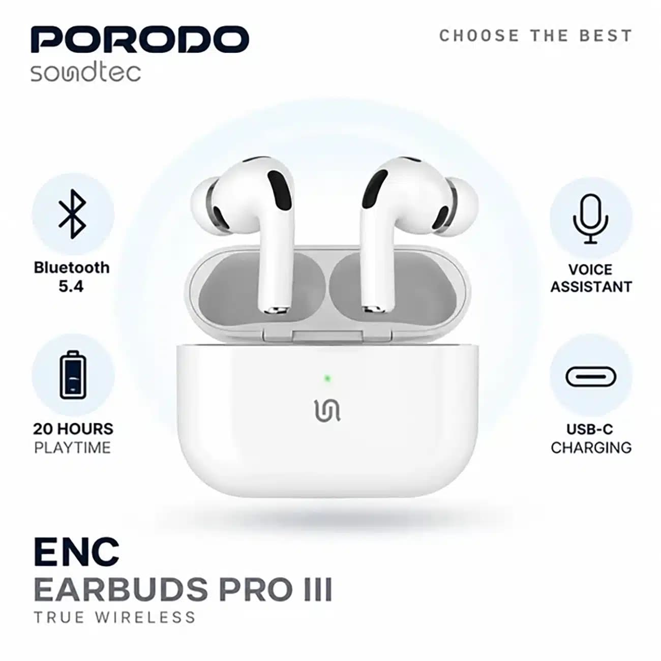 هندزفری بلوتوثی پورودو Porodo مدل PD8001WH با فناوری ENC — تصویر ۸