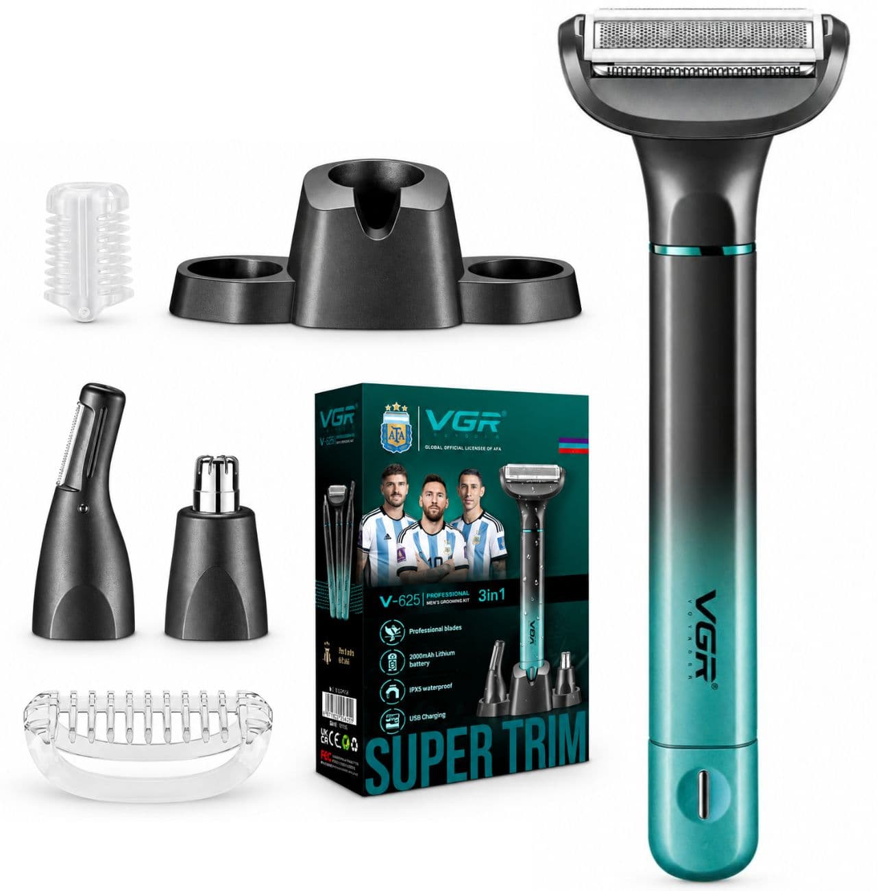 ماشین اصلاح بدن سه کاره وی جی آر VGR مدل V-625 ضد آب شارژی — تصویر ۳