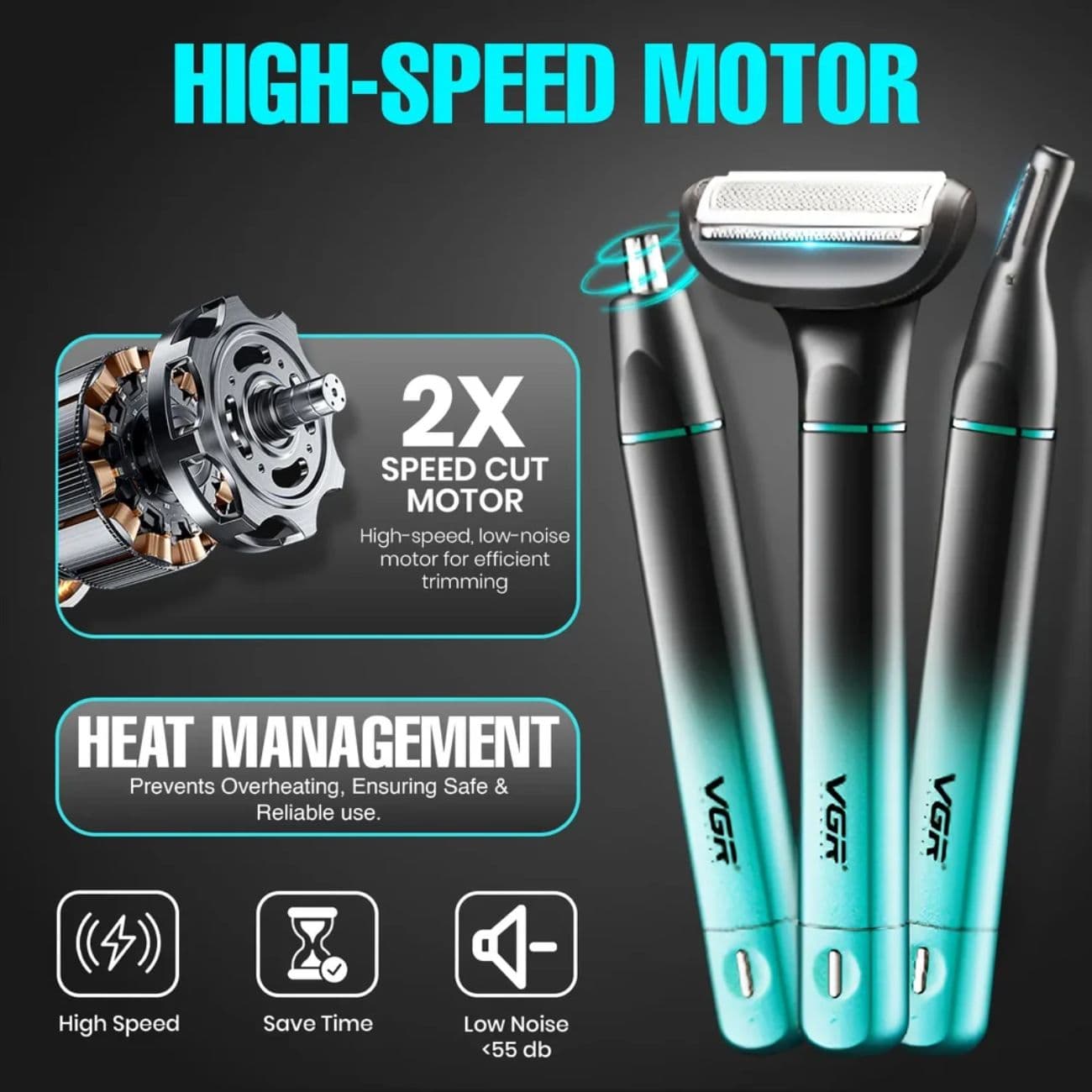 ماشین اصلاح بدن سه کاره وی جی آر VGR مدل V-625 ضد آب شارژی — تصویر ۸
