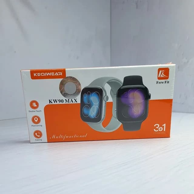 ساعت هوشمند KEQIWEAR KW90 Max با بند سیلیکونی و بدنه فلزی و دارای سه بند — تصویر ۴