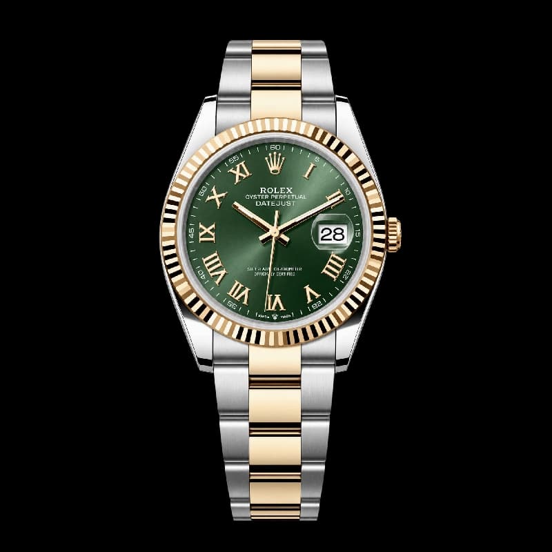 رولکس Datejust 36 سبز زیتونی رومی دو رنگ | رفرنس M126233-0026