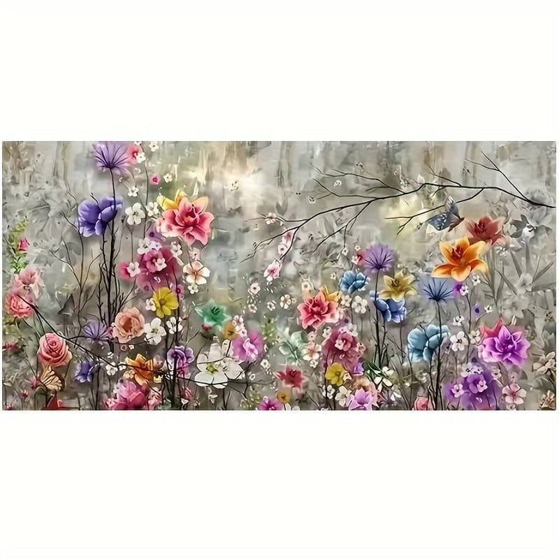 نقاشی الماسی بزرگسال شکوفه‌های رنگی – سایز 40*70 (تمام‌نگین)
