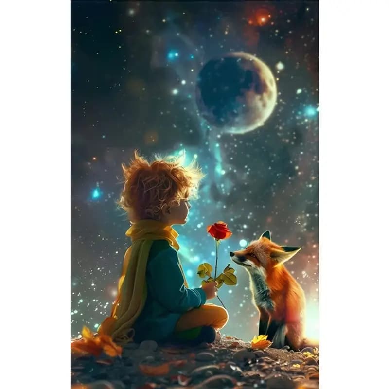 نقاشی الماسی بزرگسال شازده کوچولو و گل سرخ – سایز 30*40 (تمام‌نگین)