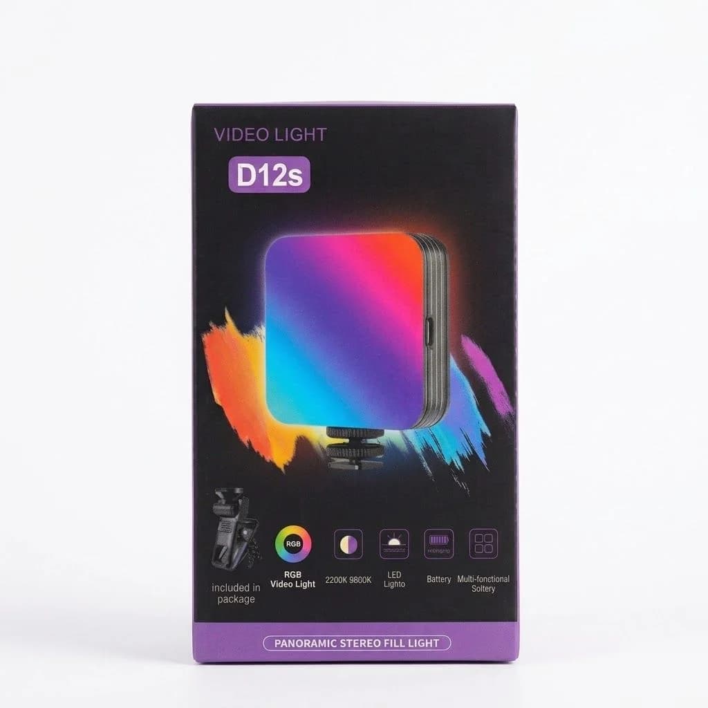 پنل نور LED ویدیویی D12s | نورپردازی RGB و باتری ۲۰۰۰ میلی‌آمپری — تصویر ۲