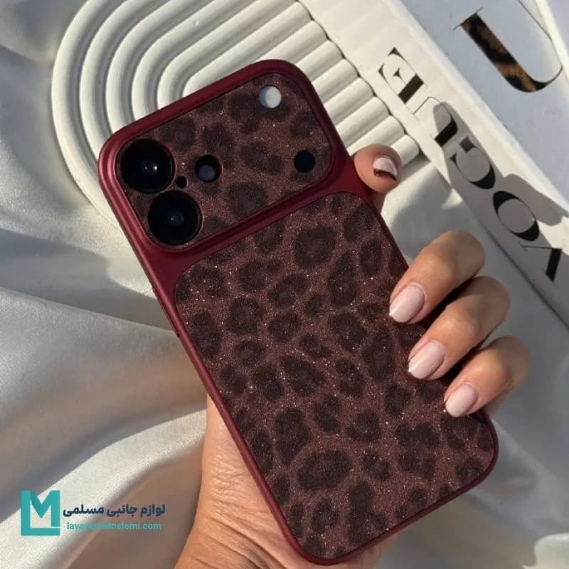 قاب گوشی لنز پلنگی اکلیلی Burgundy کد C4038 | لوازم جانبی مسلمی