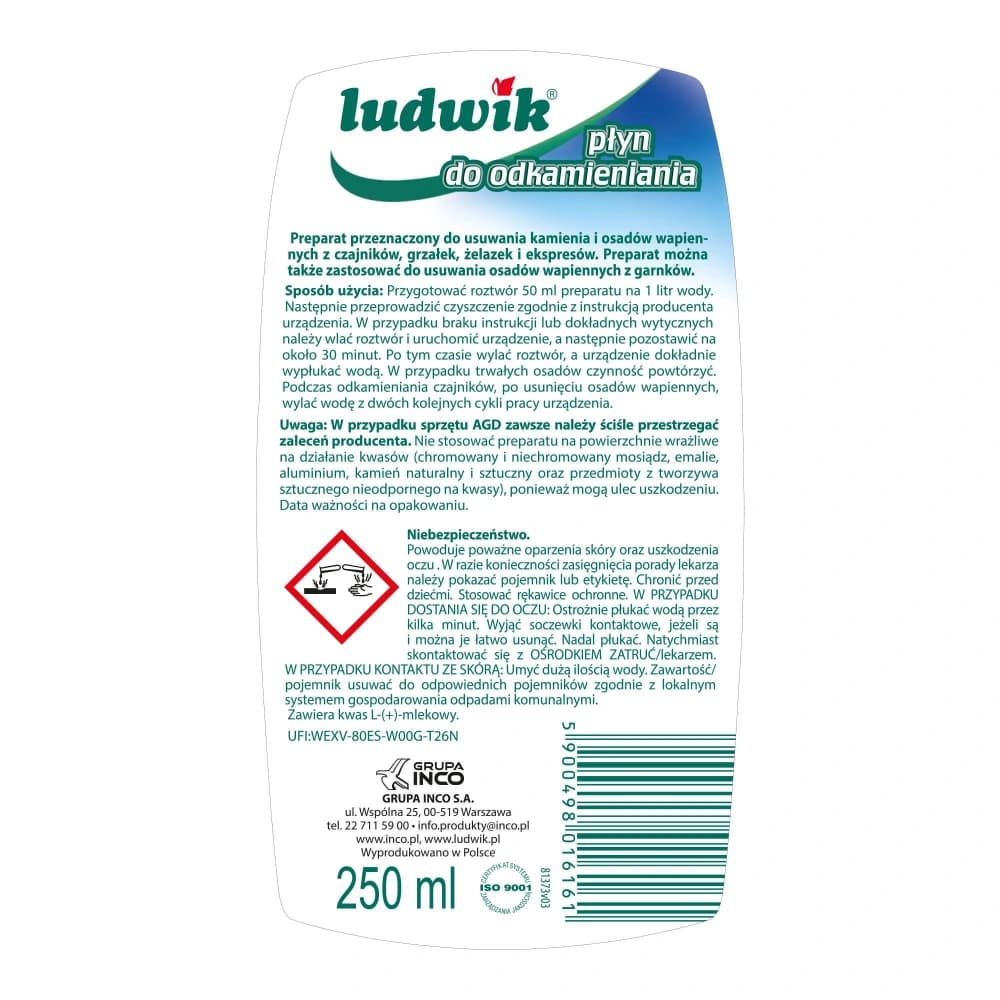 مایع رسوب زدای کتری و لوازم خانگی لودویک مدل Odkamieniacz حجم 250 میل — تصویر ۲