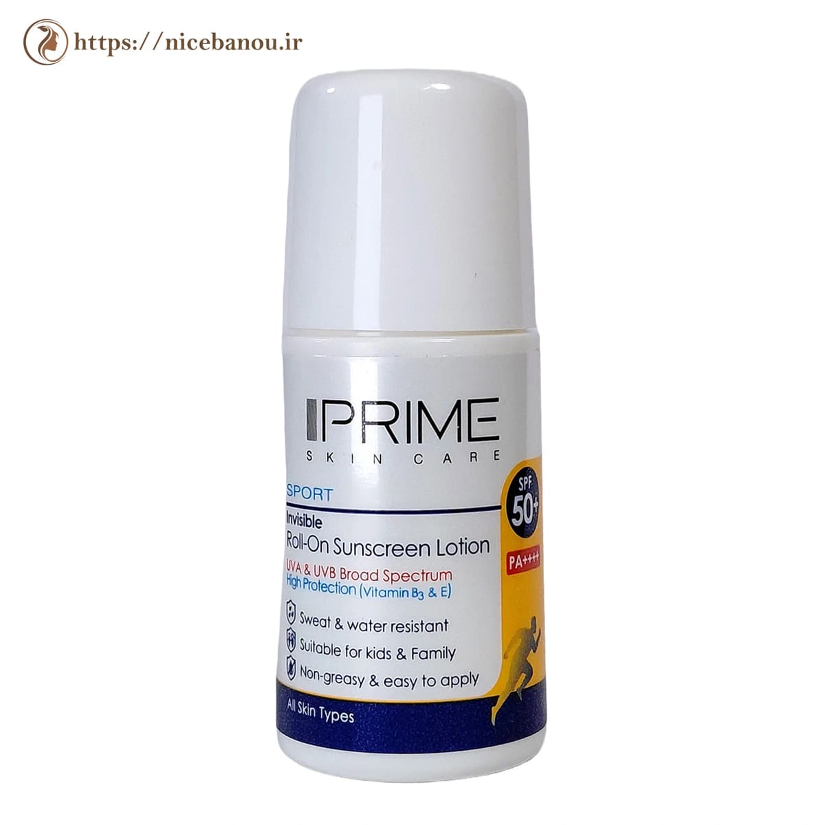 لوسیون ضد آفتاب رول‌آن بی‌رنگ پرایم مدل Sport SPF50+ حجم ۵۰ میلی‌لیتر — تصویر ۳