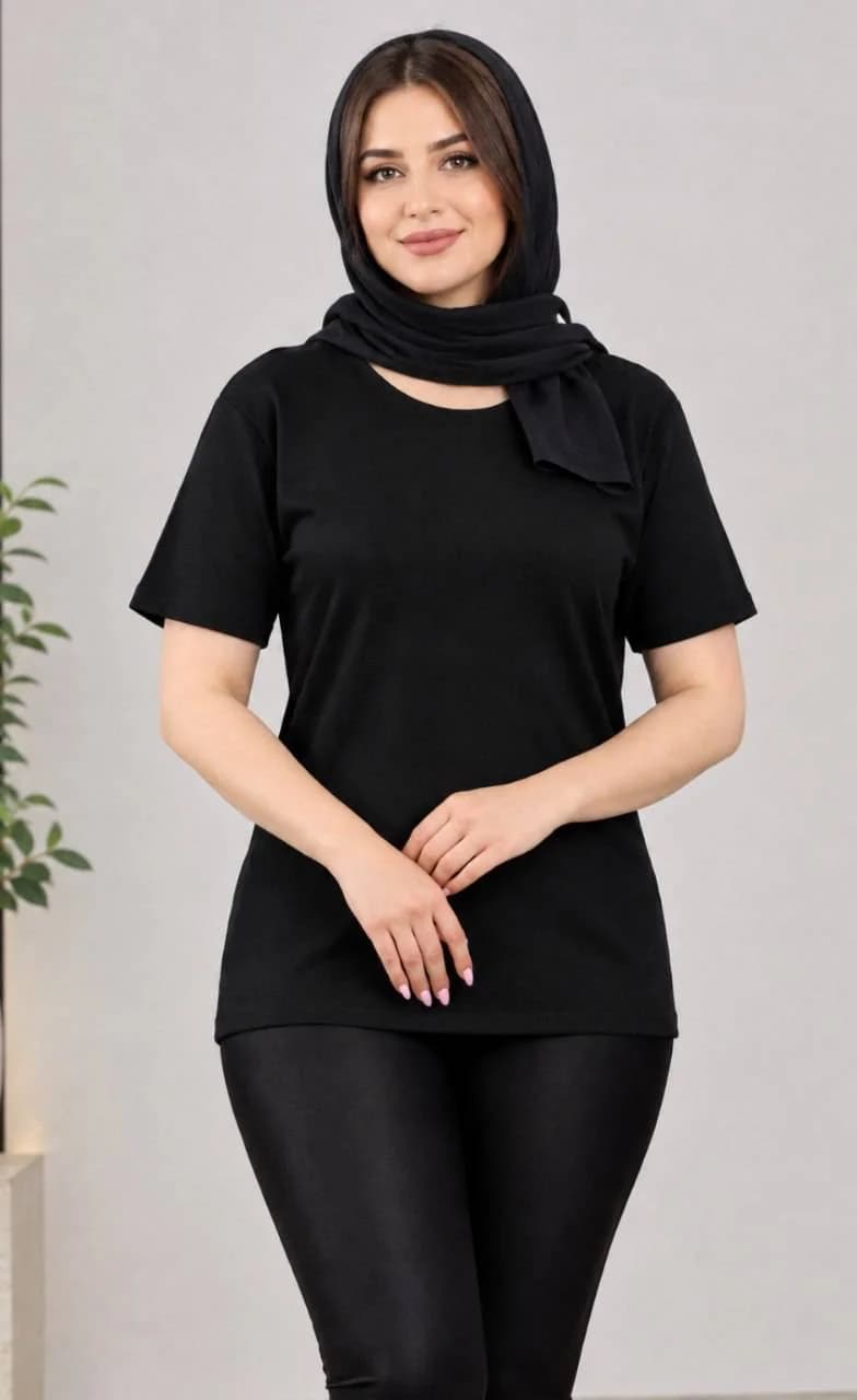 تیشرت مشکی زنانه جنس کبریتی سایزپلاس کد199