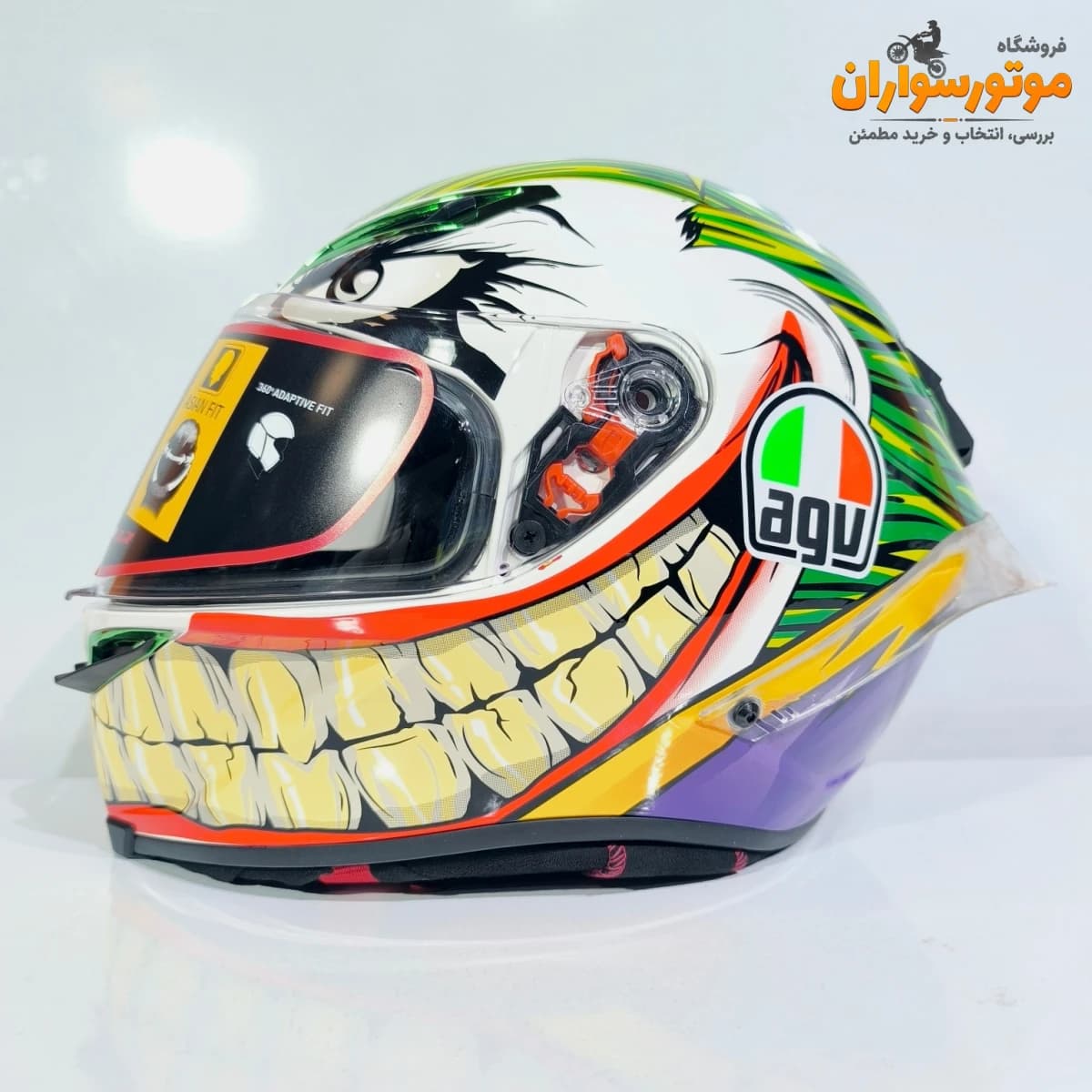 کلاه کاسکت فک ثابت AGV طرح جوکر Joker با گرافیک دندان — تصویر ۴