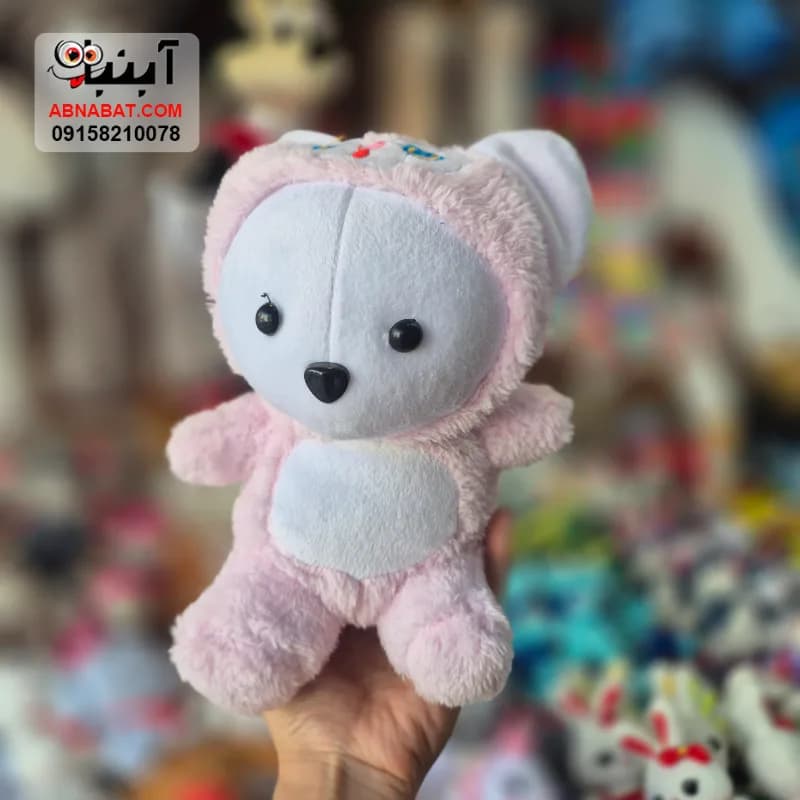 عروسک خرس کلاه سالیوانی بنفش 25 سانتی کد 1511 — تصویر ۳