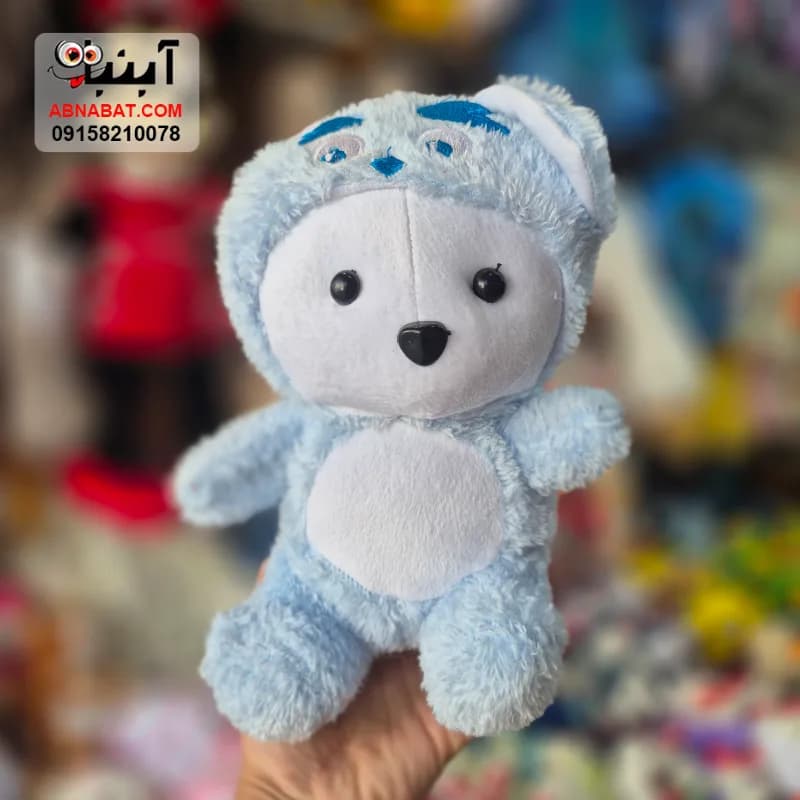 عروسک خرس کلاه سالیوانی بنفش 25 سانتی کد 1511 — تصویر ۲