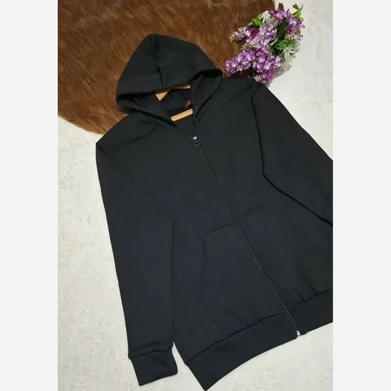 سویشرت جلو زیپ دار دورس تو کرکی مشکی فری سایز — تصویر ۷