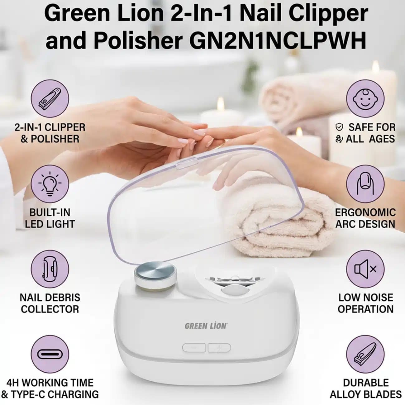 ناخن گیر و سوهان شارژی گرین لاین Green Lion مدل GN2N1NCLPWH — تصویر ۷