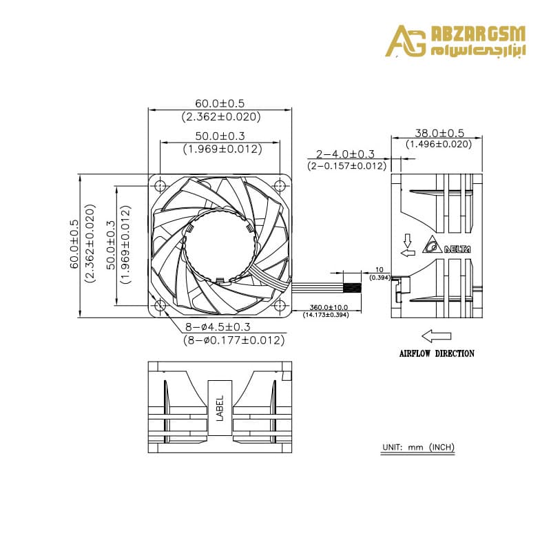 جت فن 12V-3.3A سایز 6X6X3.8cm مارک DELTA ELECTRONICS مدل PFM0612XHE — تصویر ۵