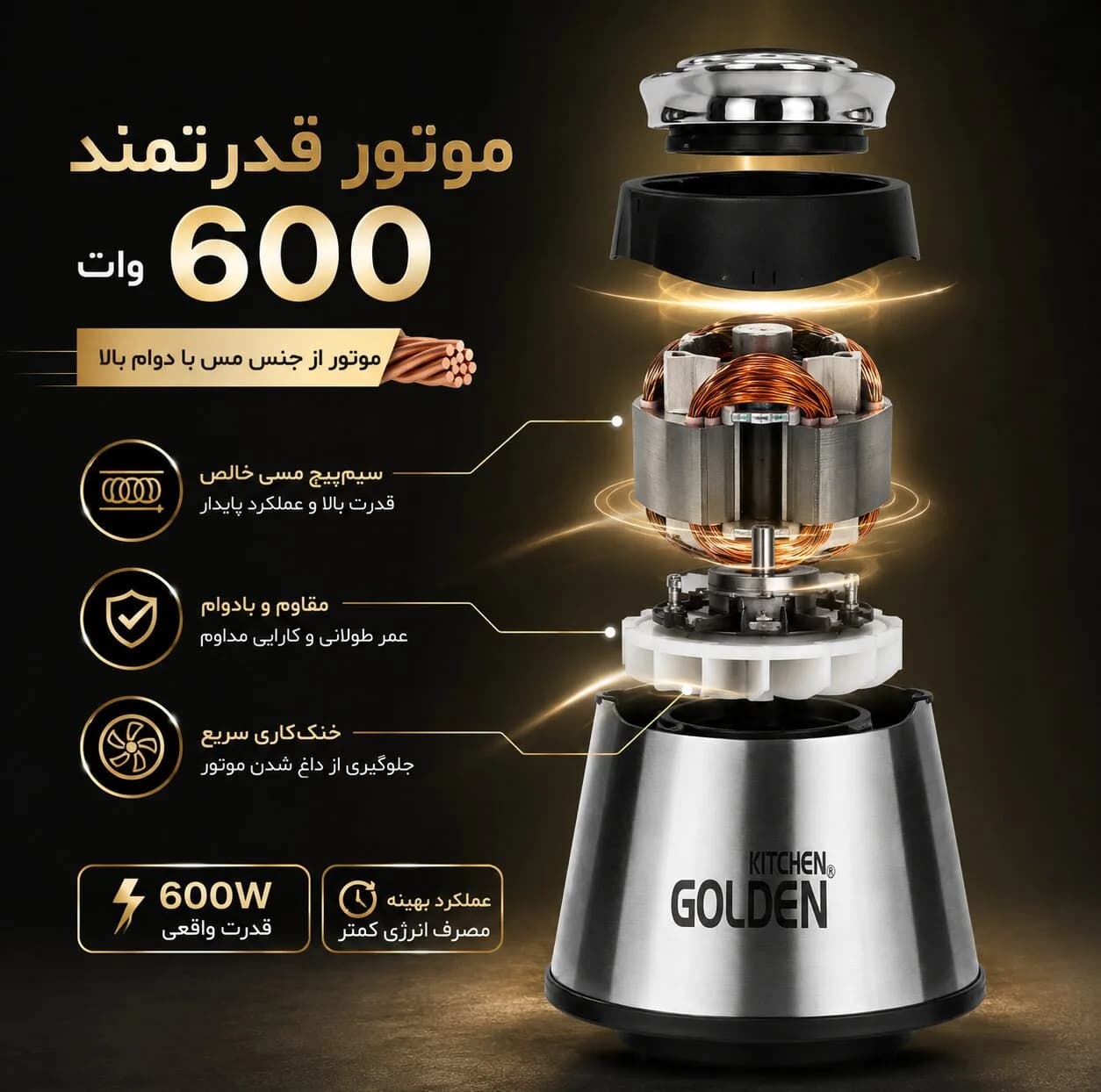 خردکن 3.8 لیتری گلدن کیچن مدل GK200 — تصویر ۸