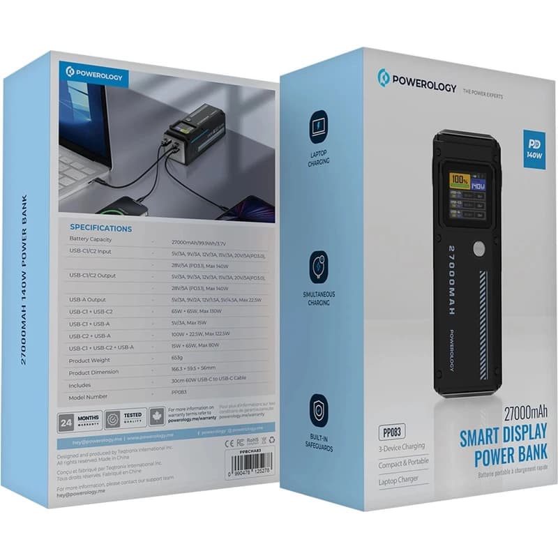 پاوربانک 140 وات پاورولوژی مدل Smart display با ظرفیت 27000 میلی آمپر — تصویر ۶