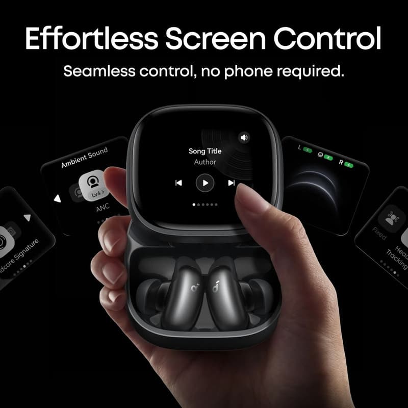 هدفون بلوتوثی توگوشی انکر مدل Soundcore Liberty 5 Pro Max دارای نمایشگر لمسی 1.78 اینچی AMOLED روی کیس شارژ، نویز کنسلینگ فعال تطبیقی ANC 4.0، 8 میکروفون و پشتیبانی از LDAC — تصویر ۵