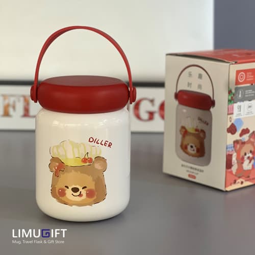 مینی تراول ماگ دیلر با طرح تِدی قرمز (فلاسک خرسی) صافیدار 200 میل -Diller کد 0351