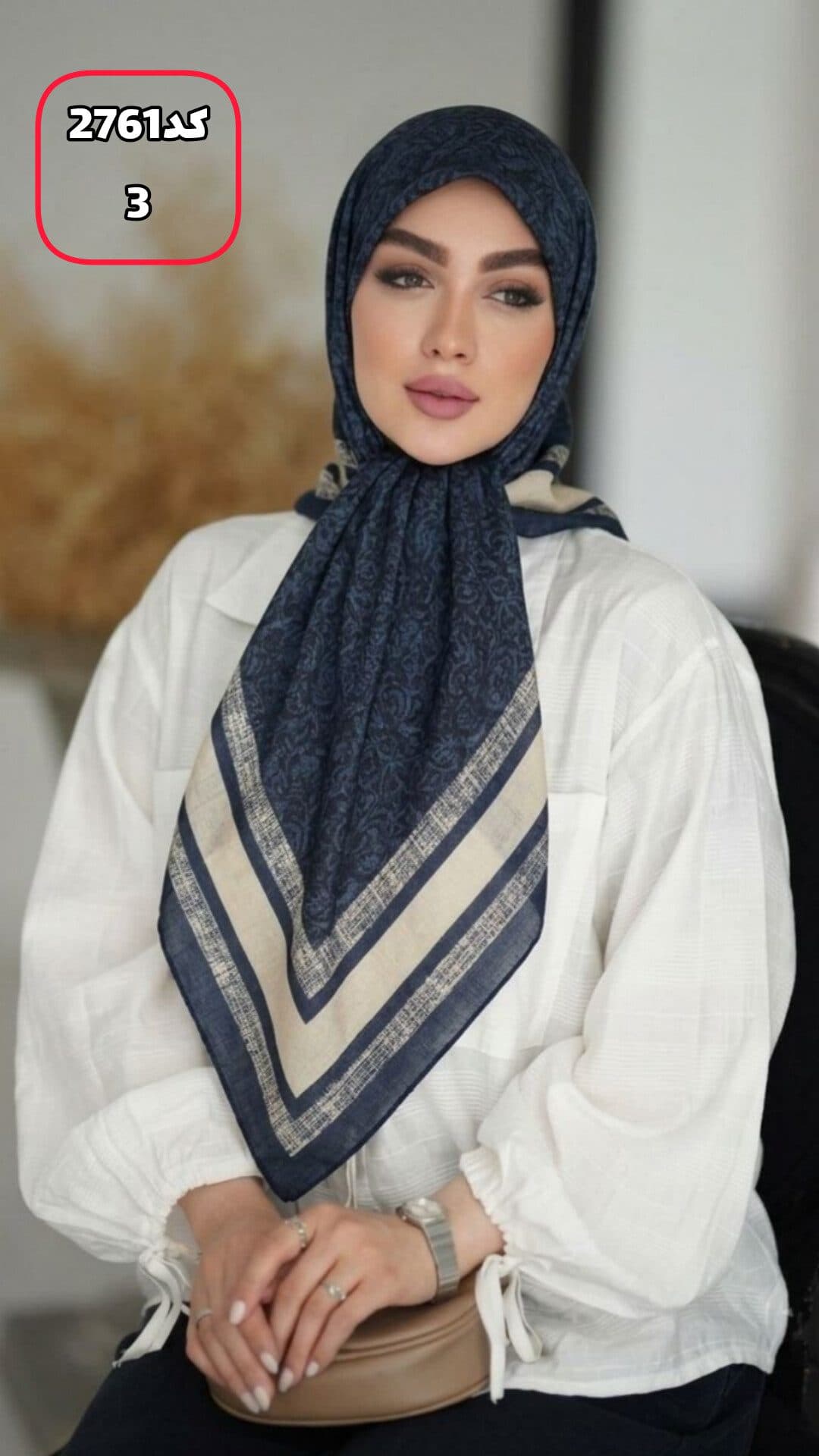 روسری نخی پارچه درختی قواره130 دست دوز کد2761 — تصویر ۴
