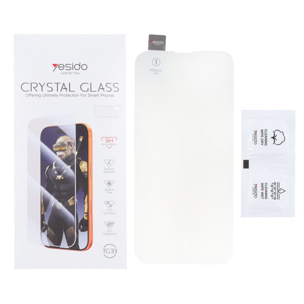 محافظ صفحه نمایش شیشه ای اورجینال بدون حاشیه Crystal Glass Yesido TG33 مدل Apple iPhone 13 / iPhone 13 Pro / iPhone 14 / 16e (پک دار) — تصویر ۲