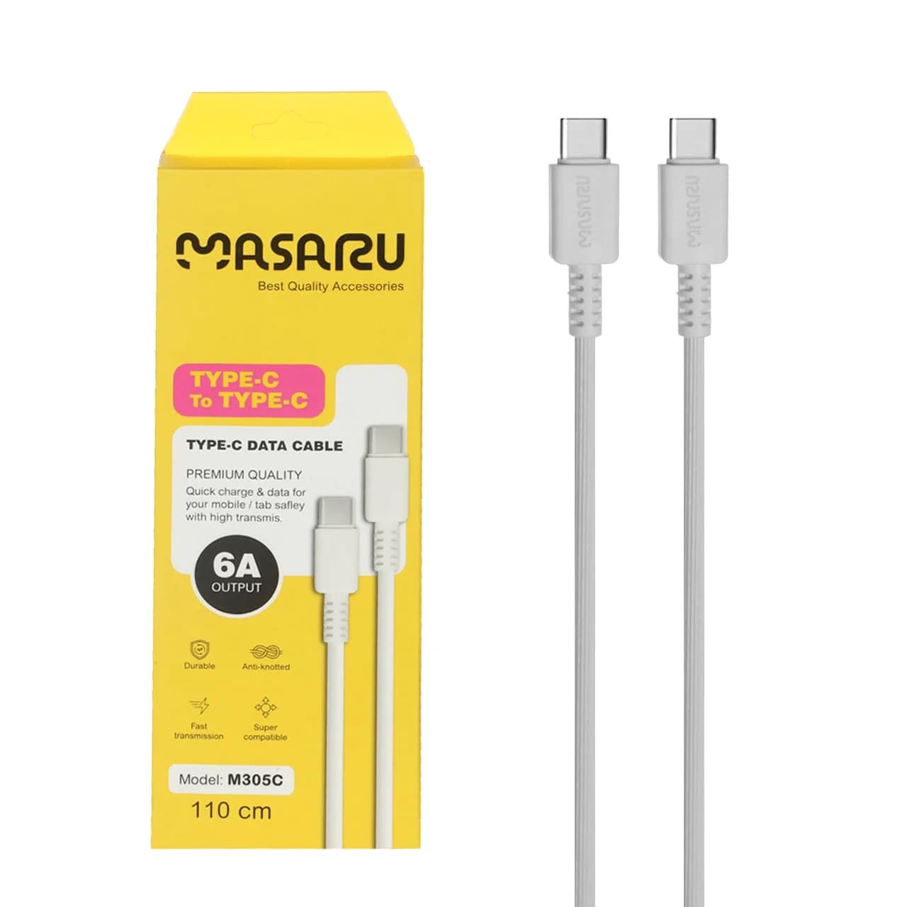کابل شارژ 1.1 متری فست Masaru Type-C To Type-C مدل M305C – سفید – SMO — تصویر ۲