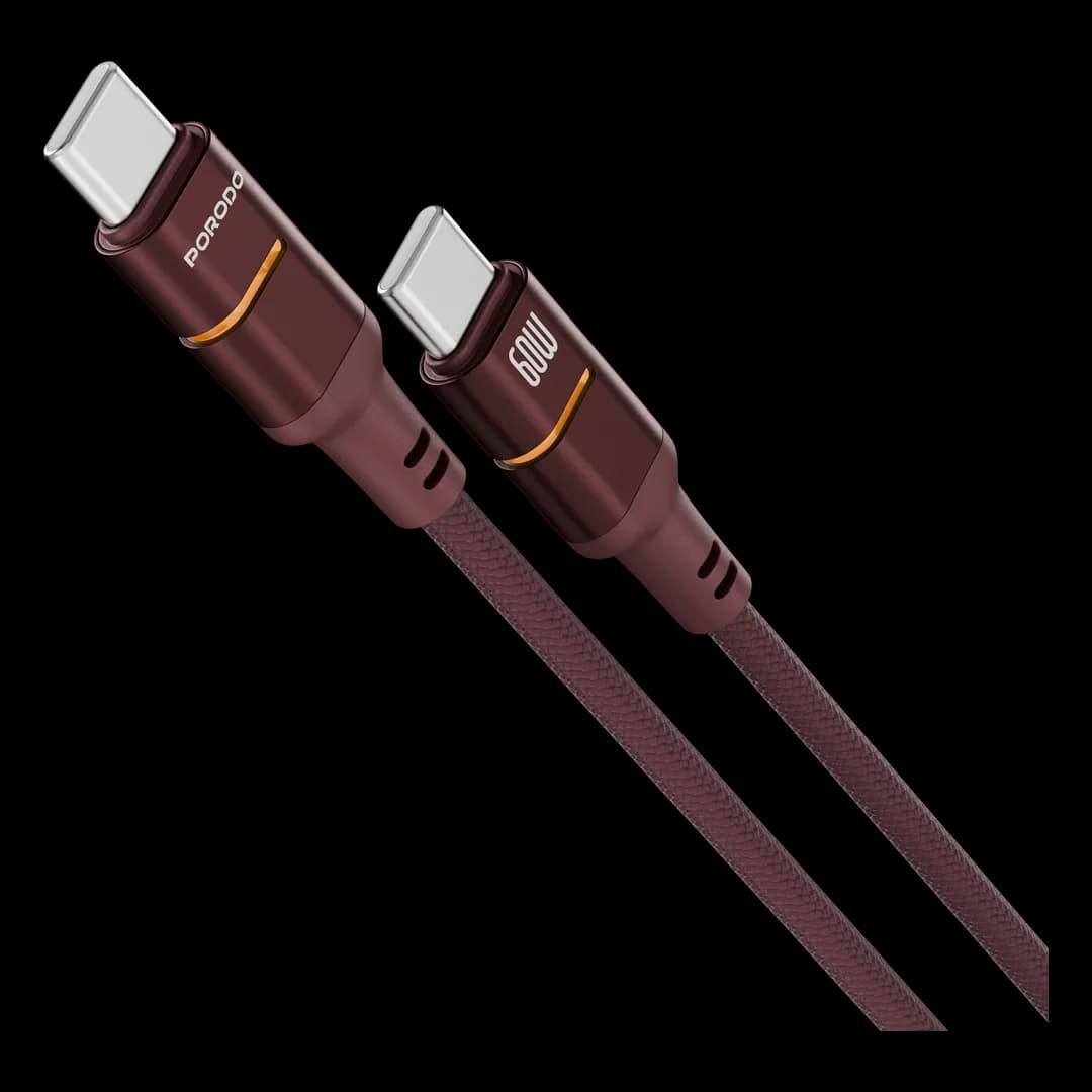 کابل USB-C به USB-C پرودو Arcano با توان 60 وات و نور LED PDJT300BUR
