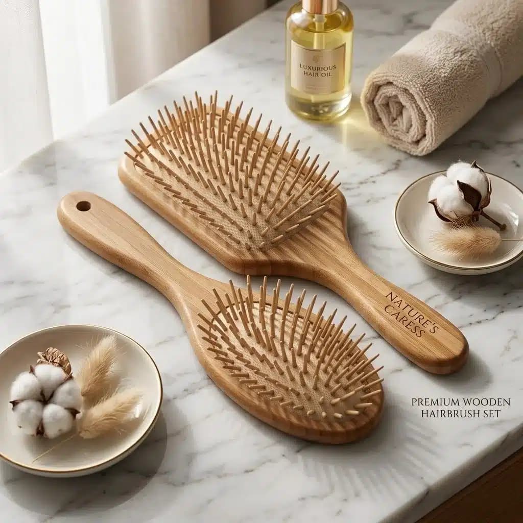 برس موی چوبی بامبو دندانه صاف اورجینال (مدل بیضی و مستطیل)